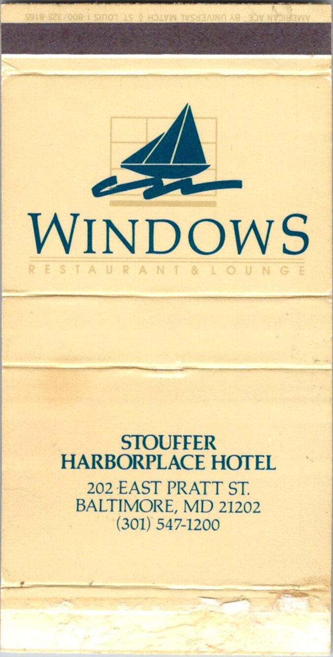 Windows Restaurant & Lounge Baltimore MD Vintage Matchbook Matchbox SMM21-1